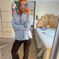 Sofie är 165 cm lång och bär storlek M. | ljusblå